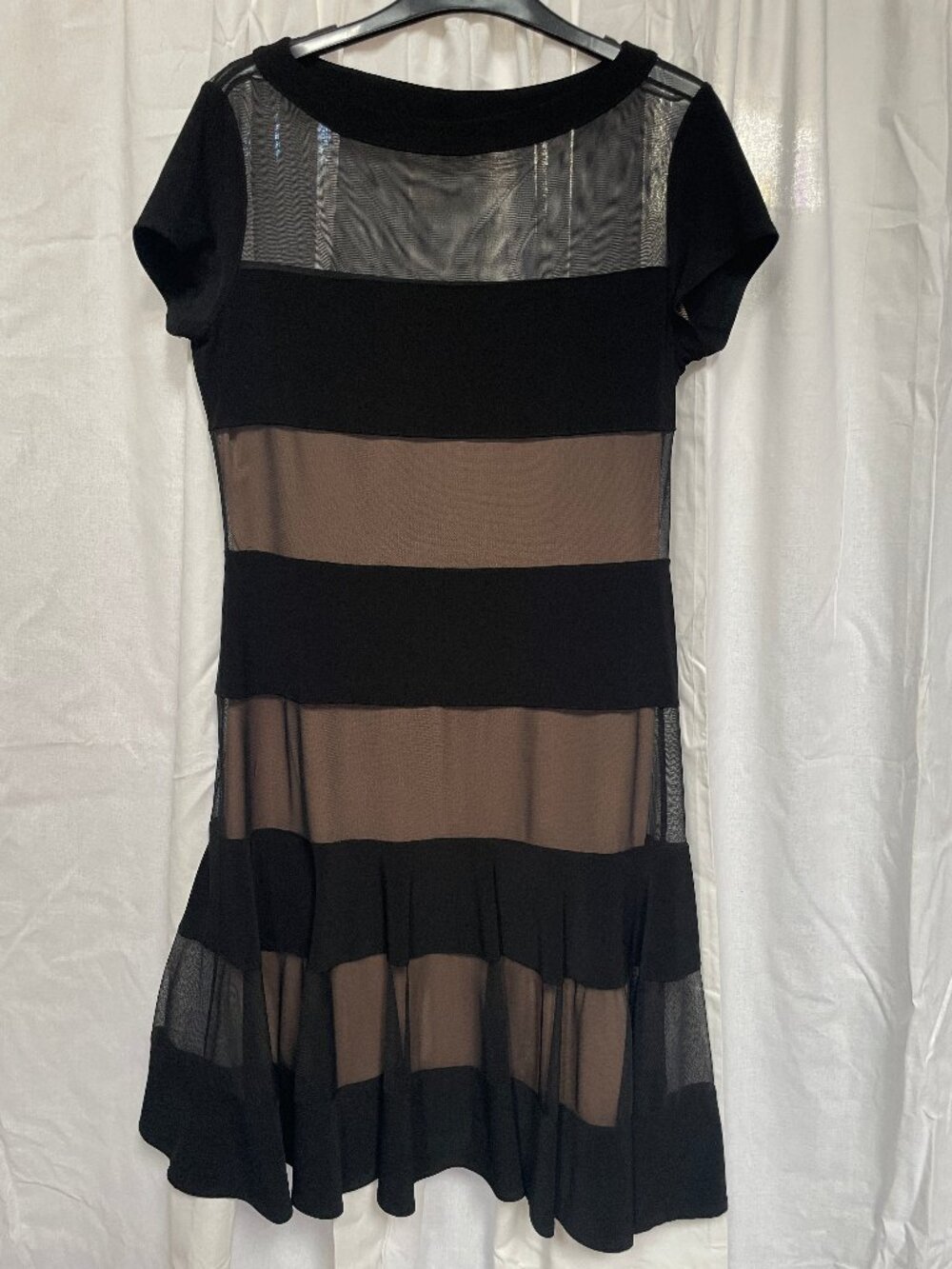 Joseph Ribkoff Black Nude Mesh Panel Illusion Stripe Dress Size 12